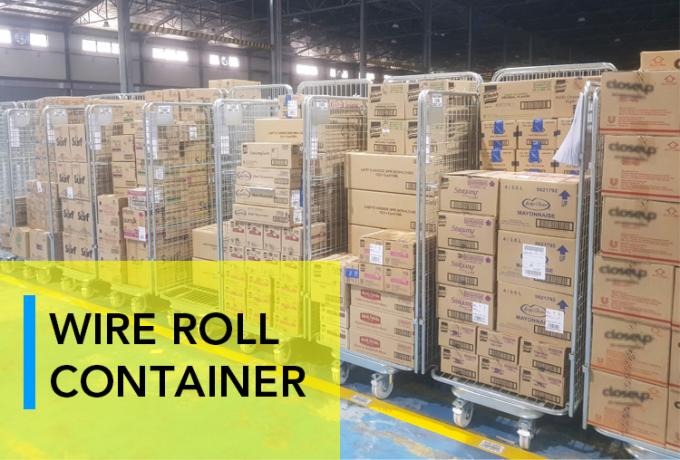 Wire Mesh Thép tổ hợp an ninh cuộn lồng xe đẩy gấp cho kho lưu trữ 0